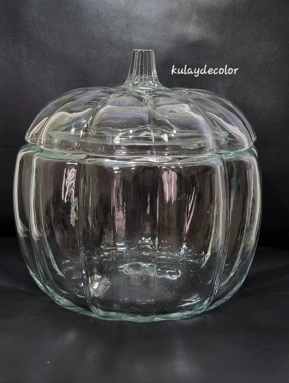 Vintage Clear Glass Pumpkin Candy Dish Cookie Jar with Lid Fall Halloween Decor